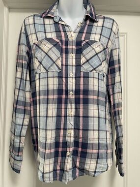 Aeropostale Light Blue Navy Pink Plaid Shirt